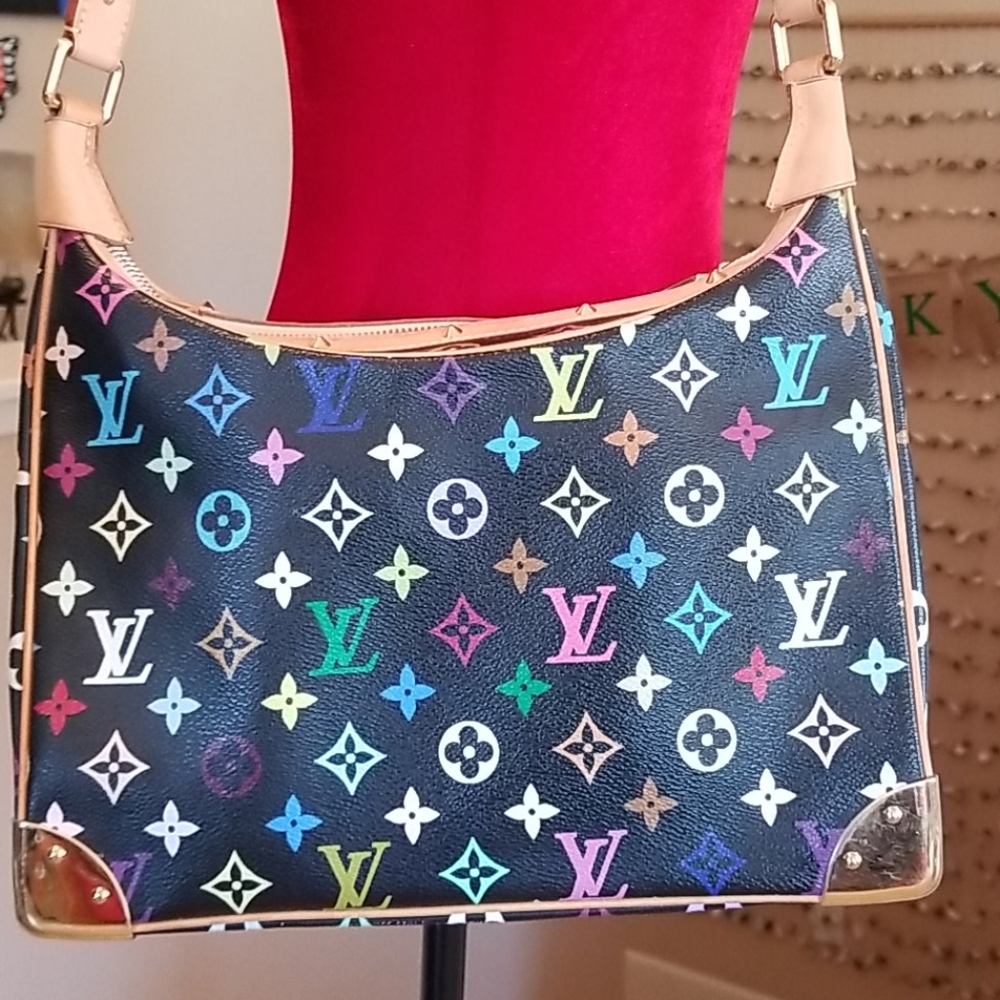 LOUIS VUITTON Takashi Murakami Boulogne Multi Black Shoulder Rare HTF Zip Purse - Picture 3 of 13